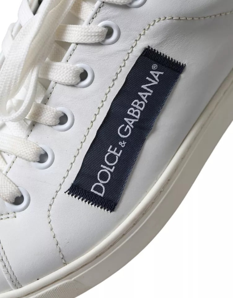 Dolce &amp; Gabbana White Black Leather Low Top Sneakers Portofino Shoes