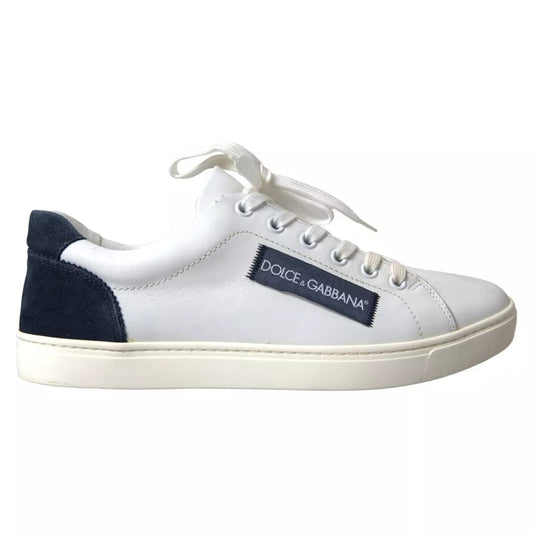 Dolce &amp; Gabbana White Black Leather Low Top Sneakers Portofino Shoes