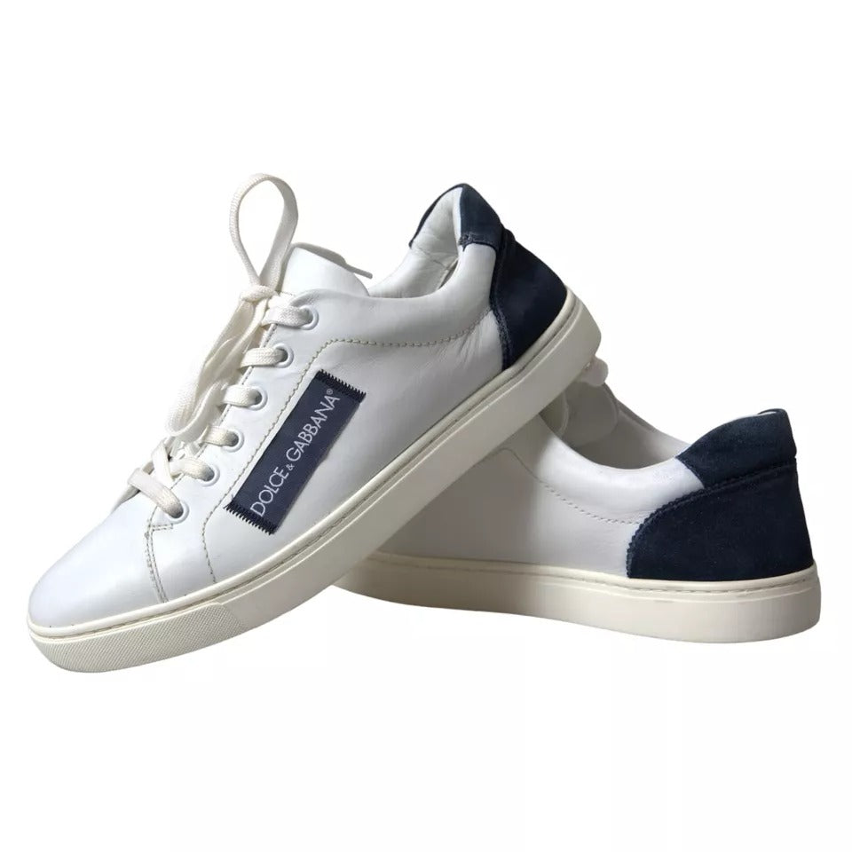 Dolce &amp; Gabbana White Black Leather Low Top Sneakers Portofino Shoes