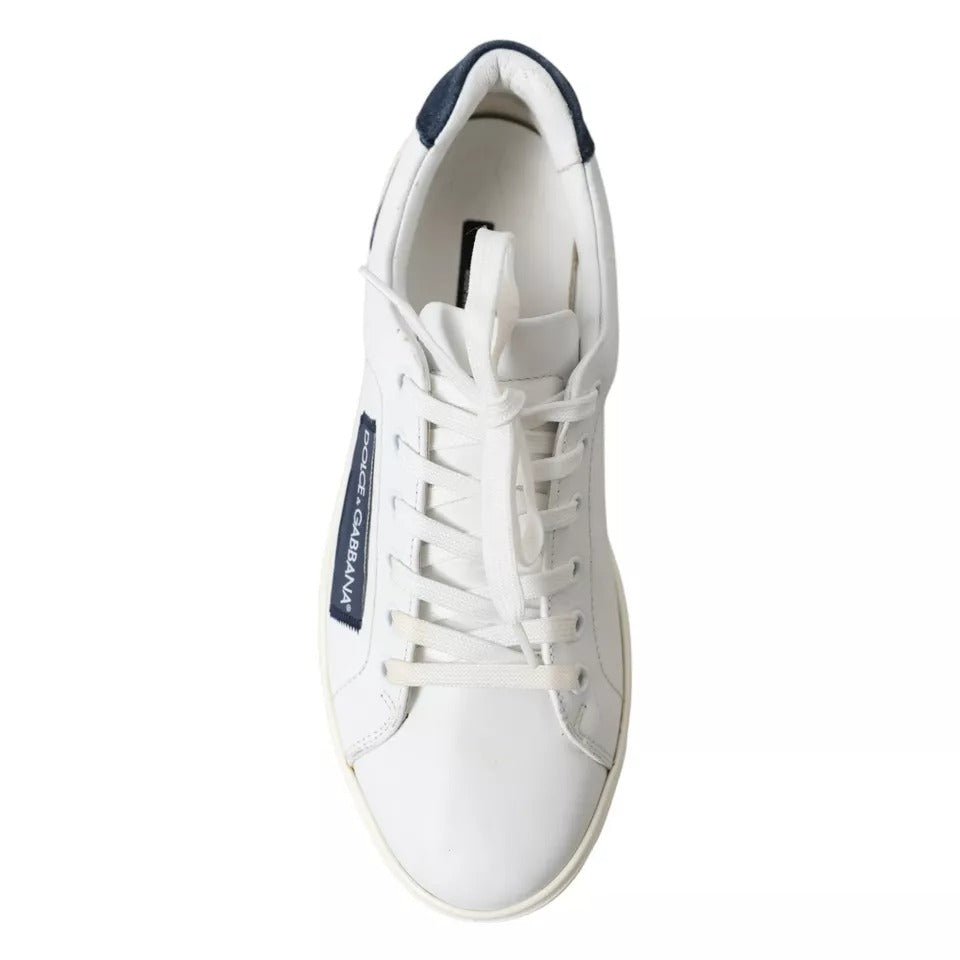 Dolce &amp; Gabbana White Black Leather Low Top Sneakers Portofino Shoes