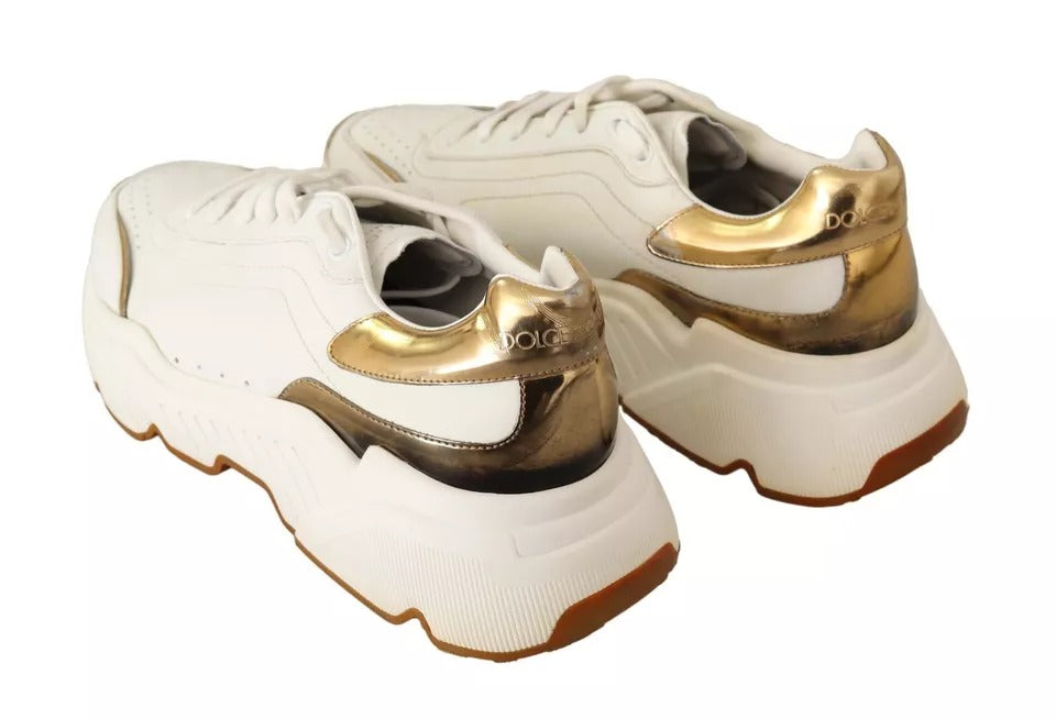 Dolce &amp; Gabbana White Gold Leather Sport DAYMASTER Sneakers Shoes