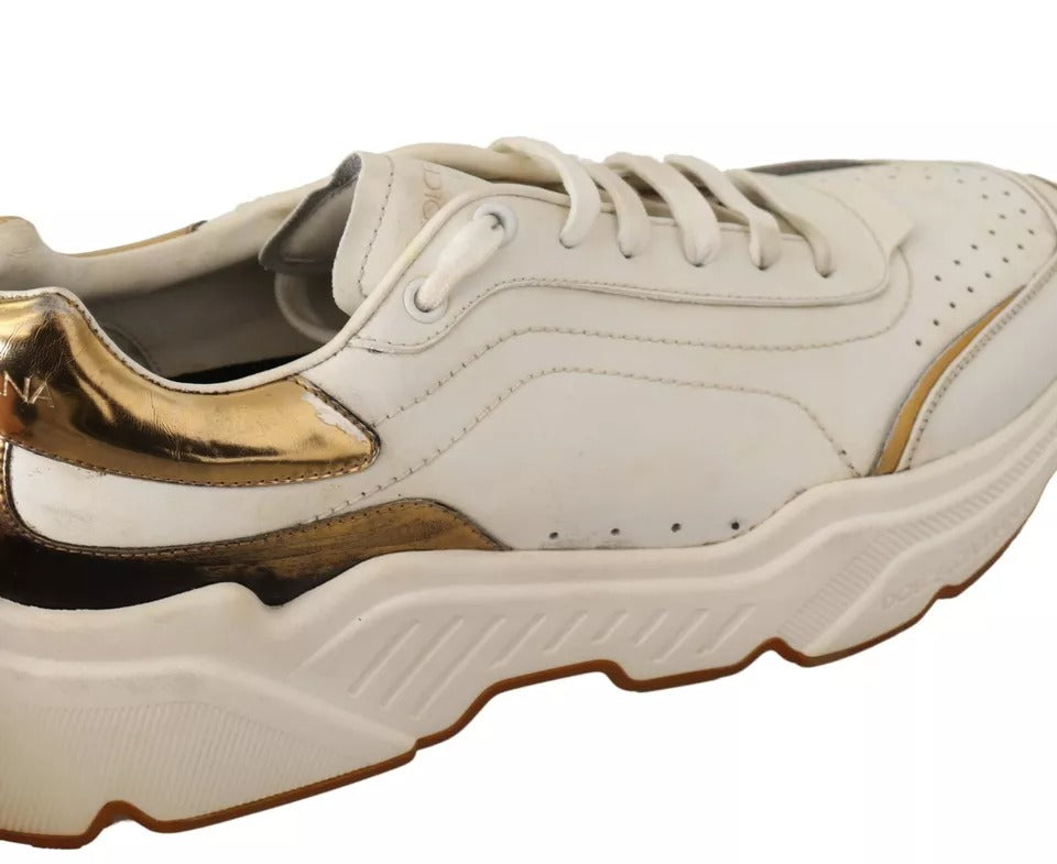 Dolce &amp; Gabbana White Gold Leather Sport DAYMASTER Sneakers Shoes