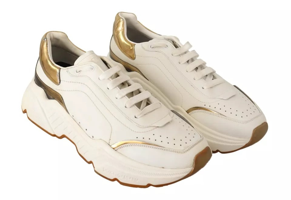 Dolce &amp; Gabbana White Gold Leather Sport DAYMASTER Sneakers Shoes