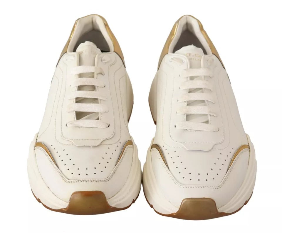 Dolce &amp; Gabbana White Gold Leather Sport DAYMASTER Sneakers Shoes