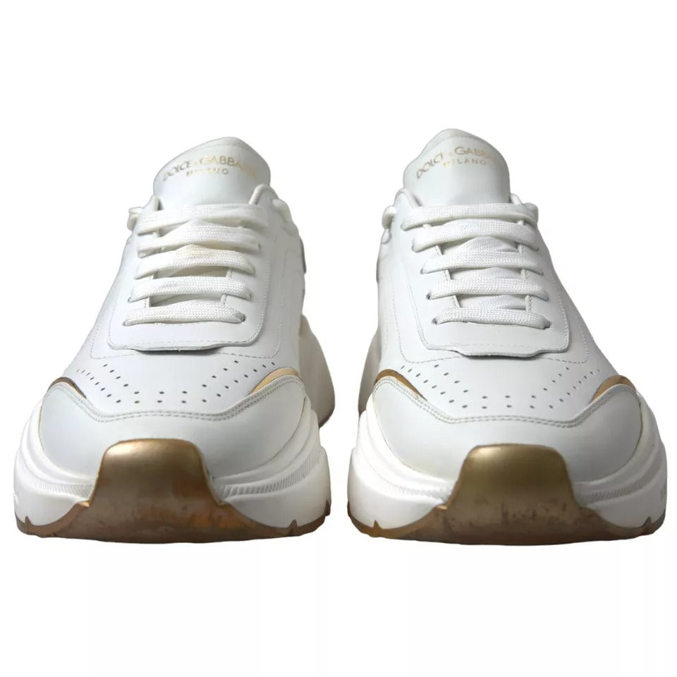 Dolce &amp; Gabbana White Gold Leather Sport DAYMASTER Sneakers Shoes