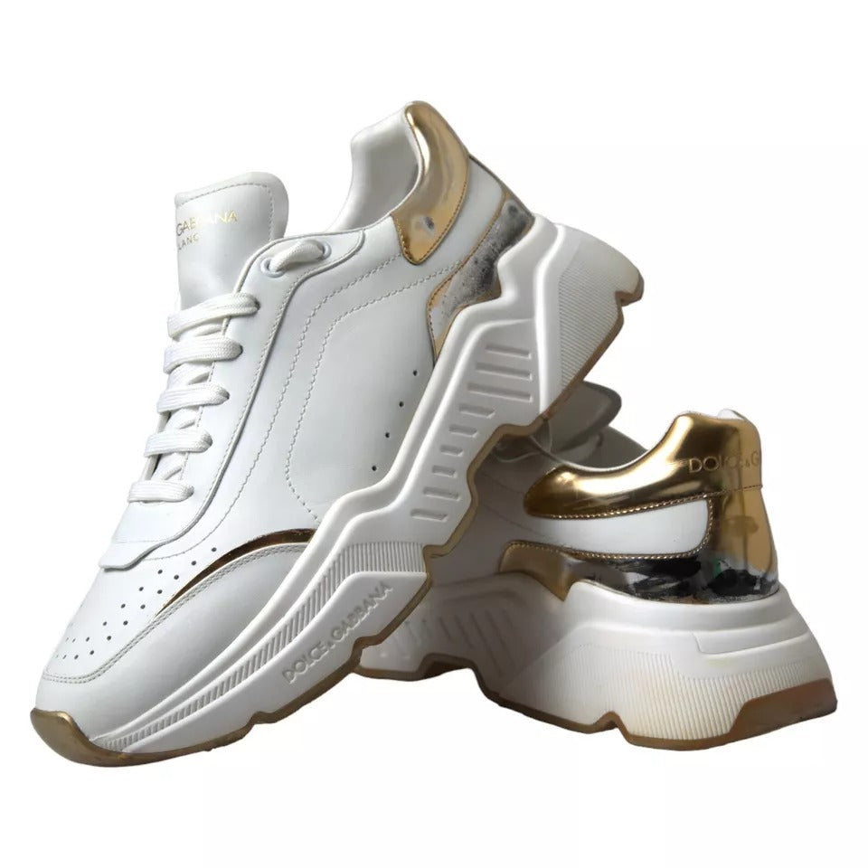 Dolce &amp; Gabbana White Gold Leather Sport DAYMASTER Sneakers Shoes