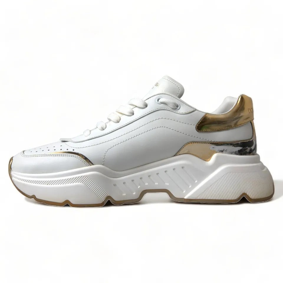 Dolce &amp; Gabbana White Gold Leather Sport DAYMASTER Sneakers Shoes