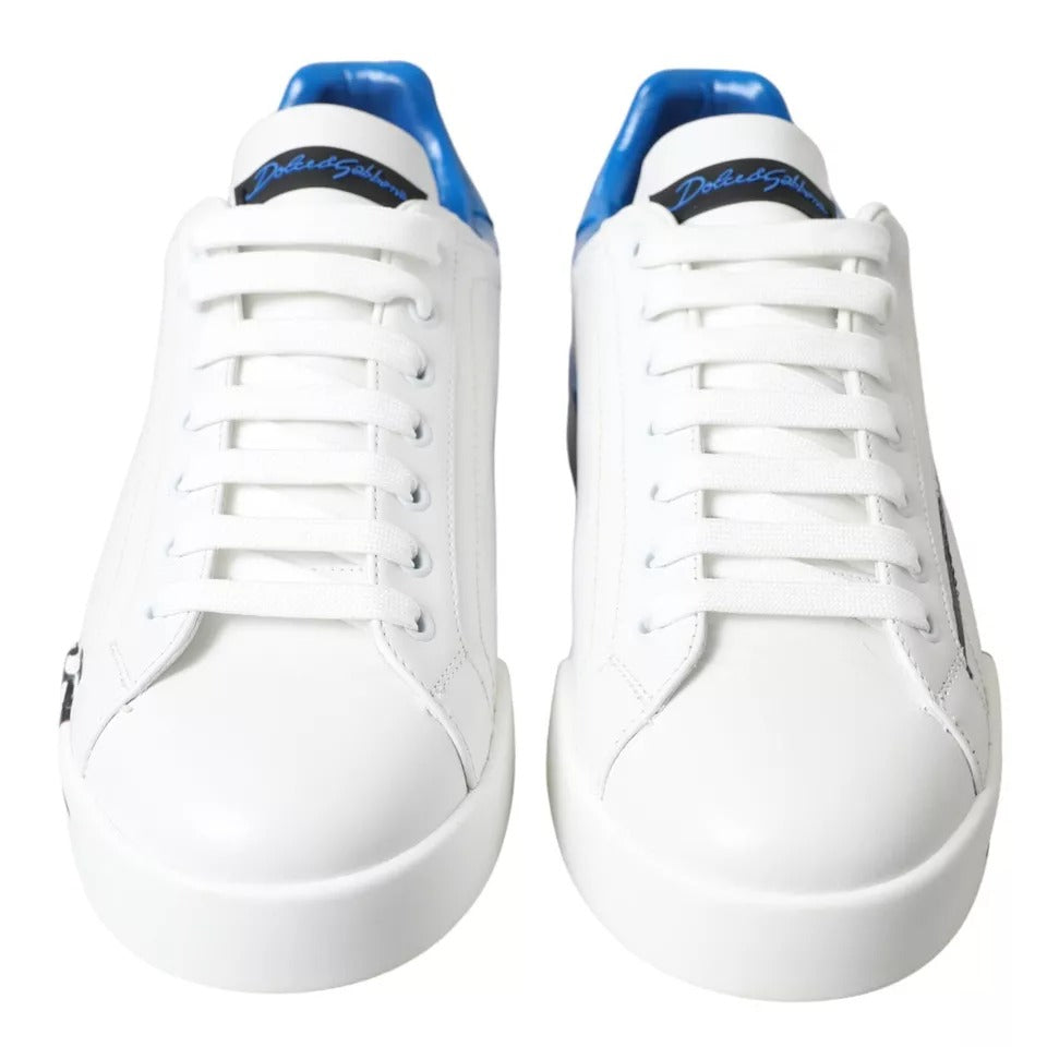 Dolce & Gabbana Weiß Blau Leder Logo Low Top Sneakers Schuhe