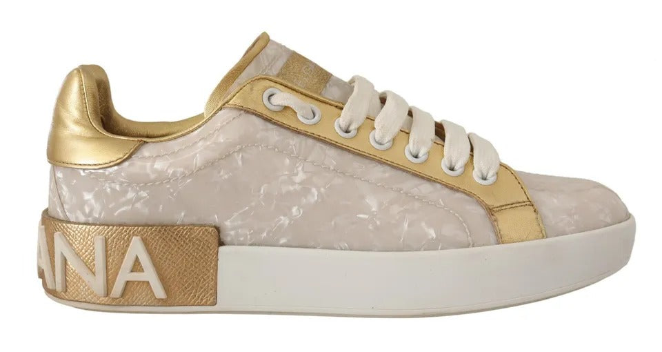 Dolce &amp; Gabbana White Portofino Mother of Pearl Sneakers Casual Shoes