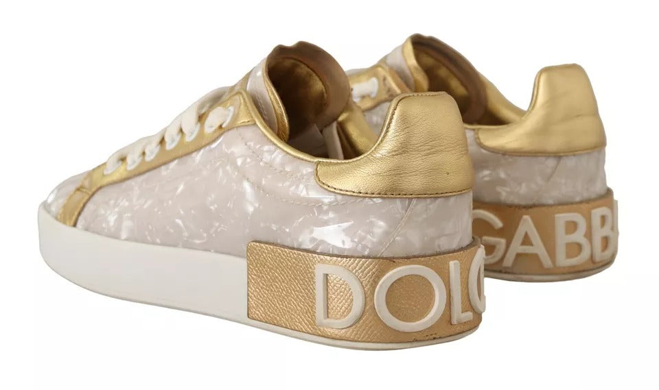 Dolce &amp; Gabbana White Portofino Mother of Pearl Sneakers Casual Shoes