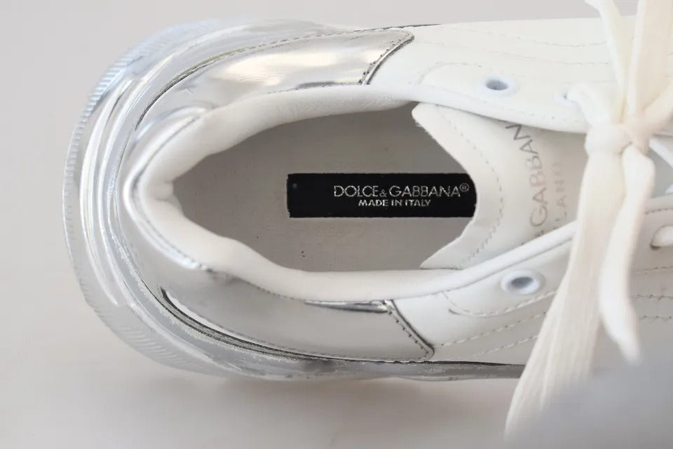 Dolce & Gabbana Weiß Silber Leder Daymaster Frauen Turnschuhe Schuhe