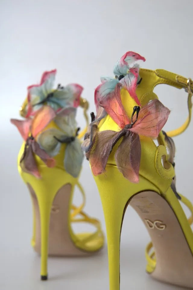 Dolce &amp; Gabbana Yellow Butterfly Applique Sandals Shoes