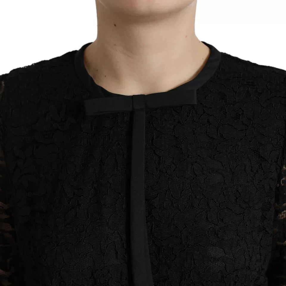 Dolce &amp; Gabbana Black Blouse with Floral Lace T-shirt Staff Top