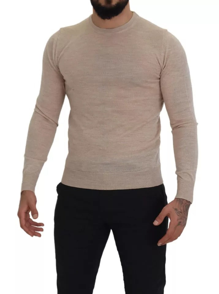 Dolce & Gabbana Beige Schurwolle Rundhalsausschnitt Pullover