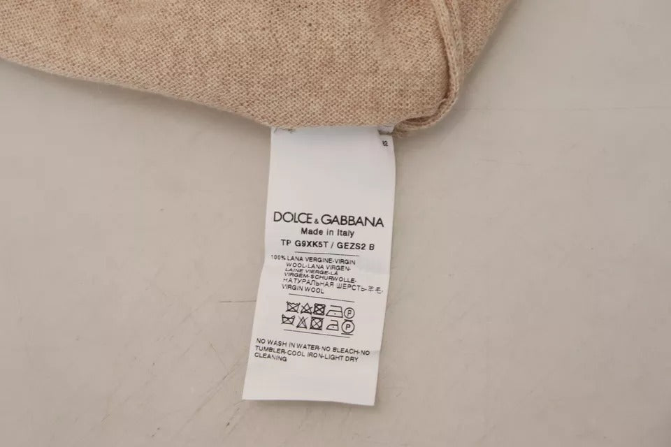 Dolce & Gabbana Beige Schurwolle Rundhalsausschnitt Pullover