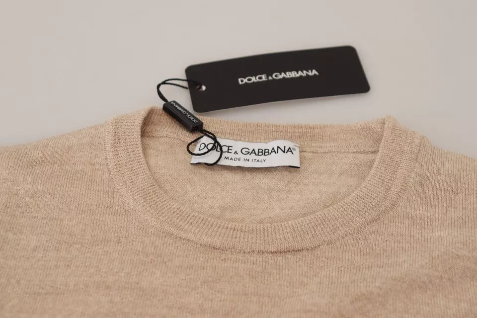 Dolce & Gabbana Beige Schurwolle Rundhalsausschnitt Pullover