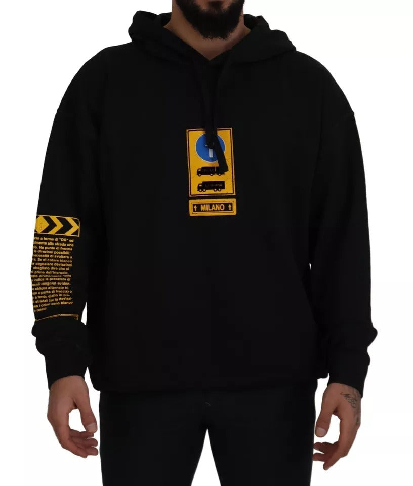 Dolce &amp; Gabbana Black Cotton Logo Hooded Sweatshirt Pullover