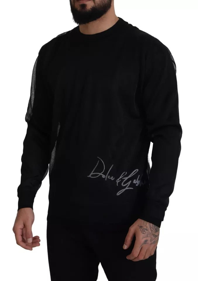 Dolce &amp; Gabbana Black Polyester Logo Men's Pullover Sweater