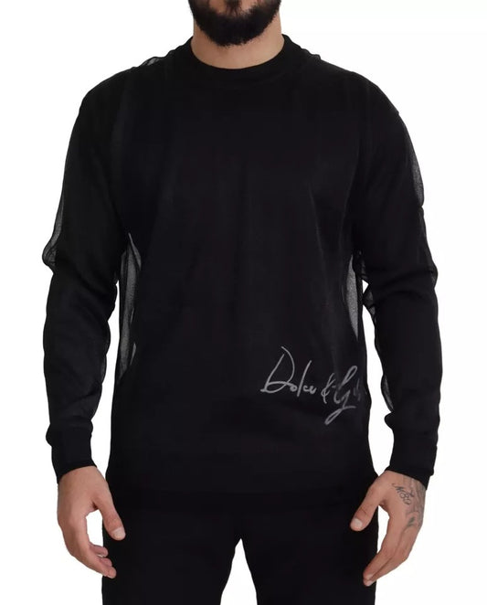 Dolce &amp; Gabbana Black Polyester Logo Men's Pullover Sweater