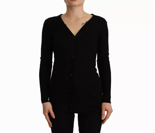 Dolce &amp; Gabbana Black Wool Knit Cardigan with Button Placket