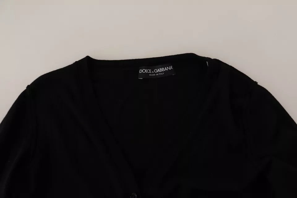 Dolce &amp; Gabbana Black Wool Knit Cardigan with Button Placket