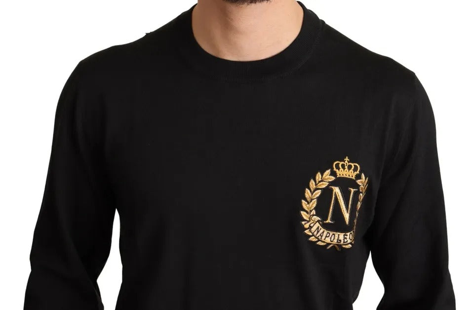 Dolce &amp; Gabbana Black Wool and Silk Sweater Napoleon Gold