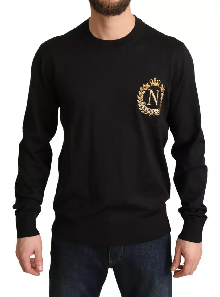 Dolce &amp; Gabbana Black Wool and Silk Sweater Napoleon Gold