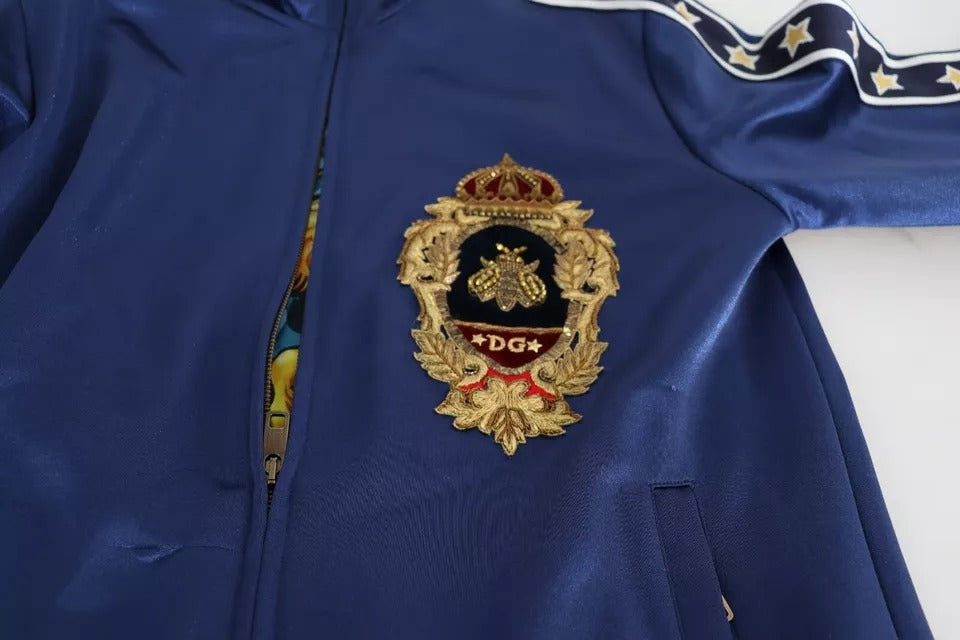 Dolce &amp; Gabbana Blue Striped King Bee Sweater with Heraldic Patch