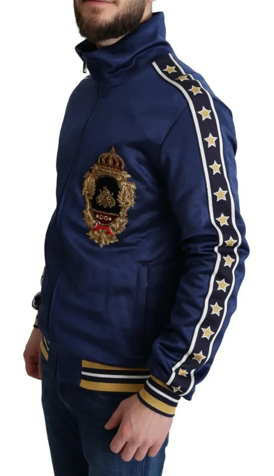 Dolce &amp; Gabbana Blue Striped King Bee Sweater with Heraldic Patch