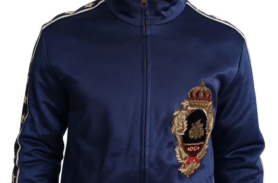 Dolce &amp; Gabbana Blue Striped King Bee Sweater with Heraldic Patch