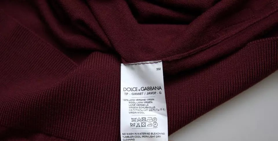 Dolce & Gabbana Bordeauxfarbener Pullover mit Rundhalsausschnitt aus Wollstrick