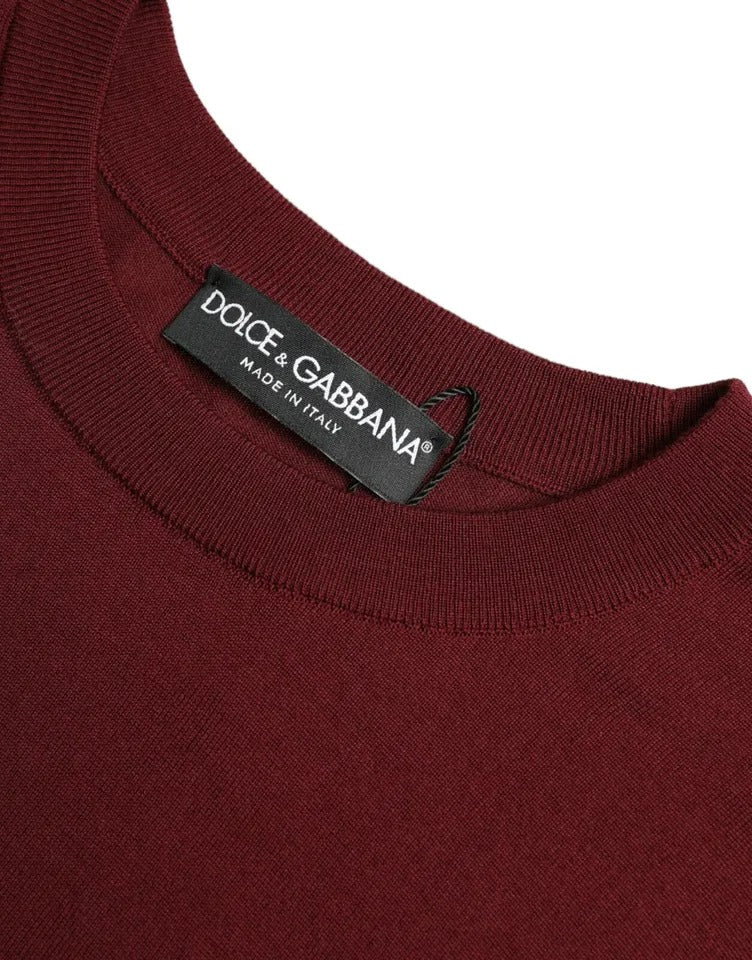 Dolce & Gabbana Bordeauxfarbener Pullover mit Rundhalsausschnitt aus Wollstrick