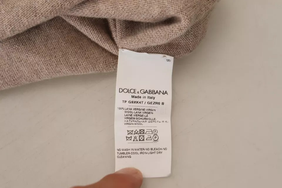 Dolce & Gabbana Brauner Pullover aus Schurwolle mit Rundhalsausschnitt