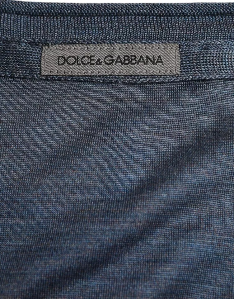 Dolce & Gabbana Dunkelblauer Seiden-Rundhals-Pullover