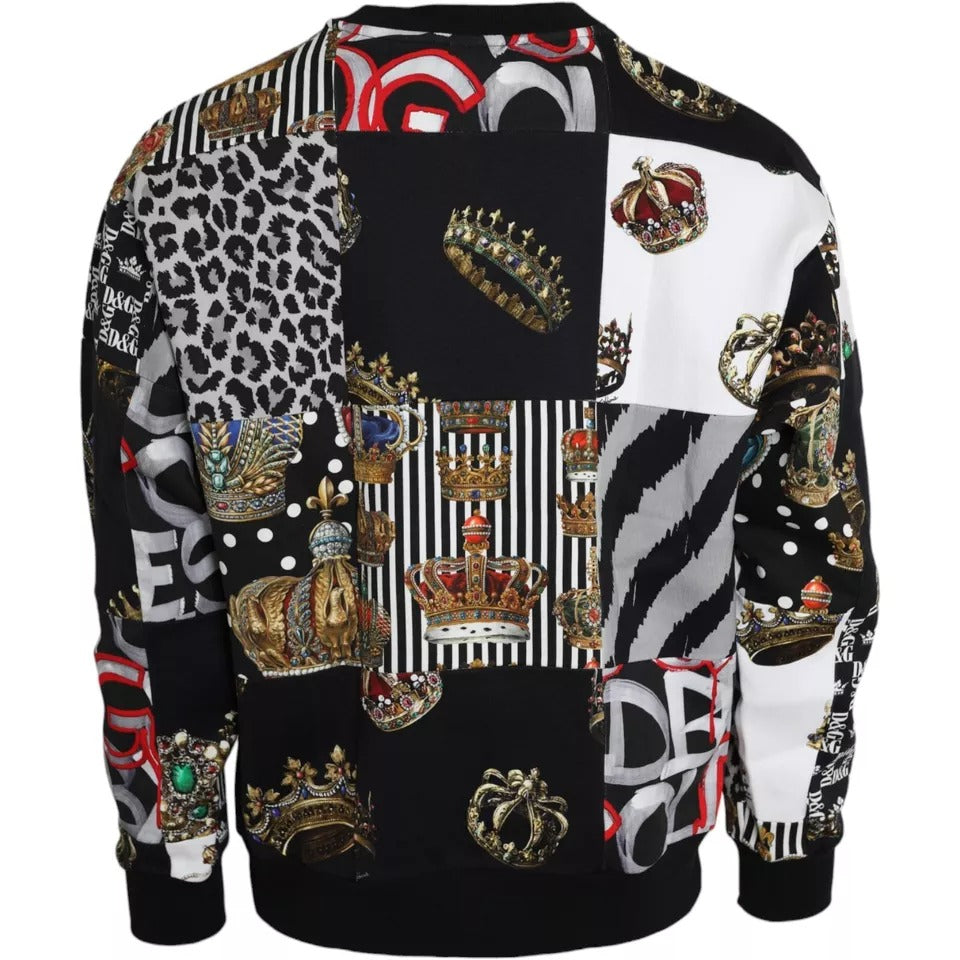 Dolce &amp; Gabbana Multicolor Crown Print Patchwork Sweatshirt Pullover