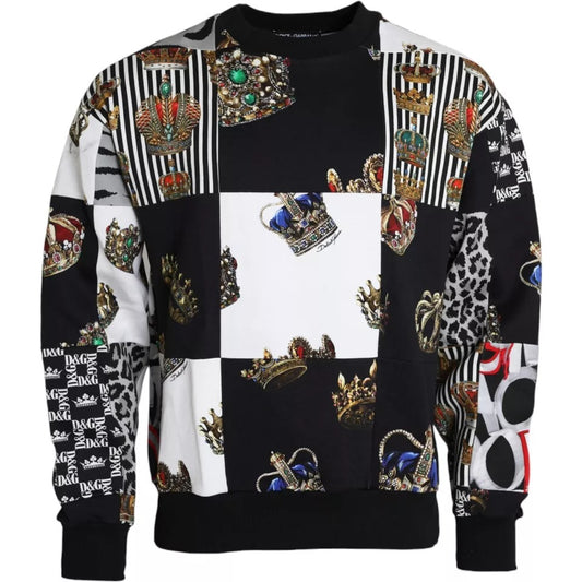 Dolce &amp; Gabbana Multicolor Crown Print Patchwork Sweatshirt Pullover