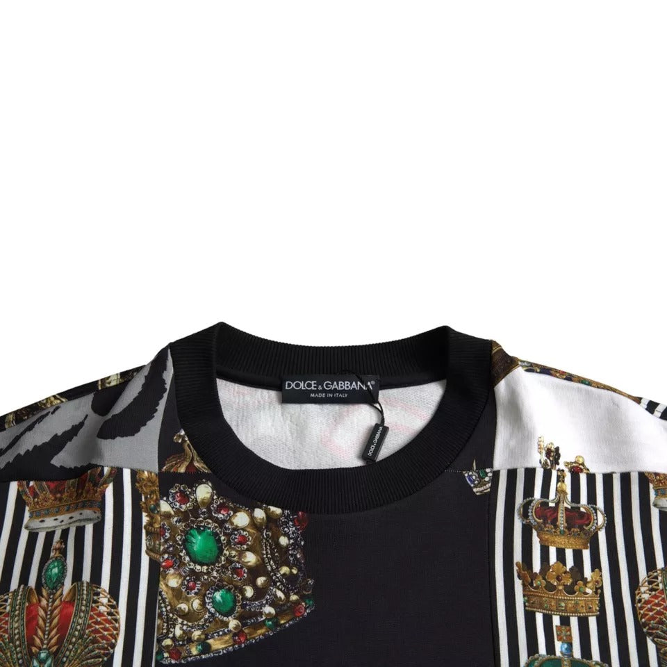 Dolce &amp; Gabbana Multicolor Crown Print Patchwork Sweatshirt Pullover