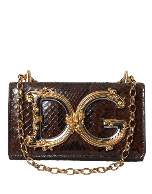 Dolce &amp; Gabbana Brown Python Leather DG Girls Crossbody Phone Bag