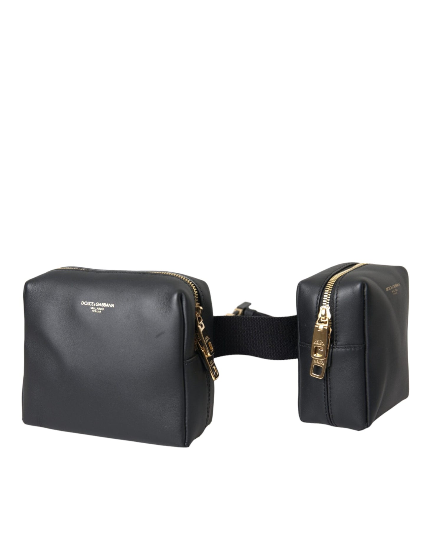 Dolce &amp; Gabbana Black calfskin belt bag with double belt and bum bag