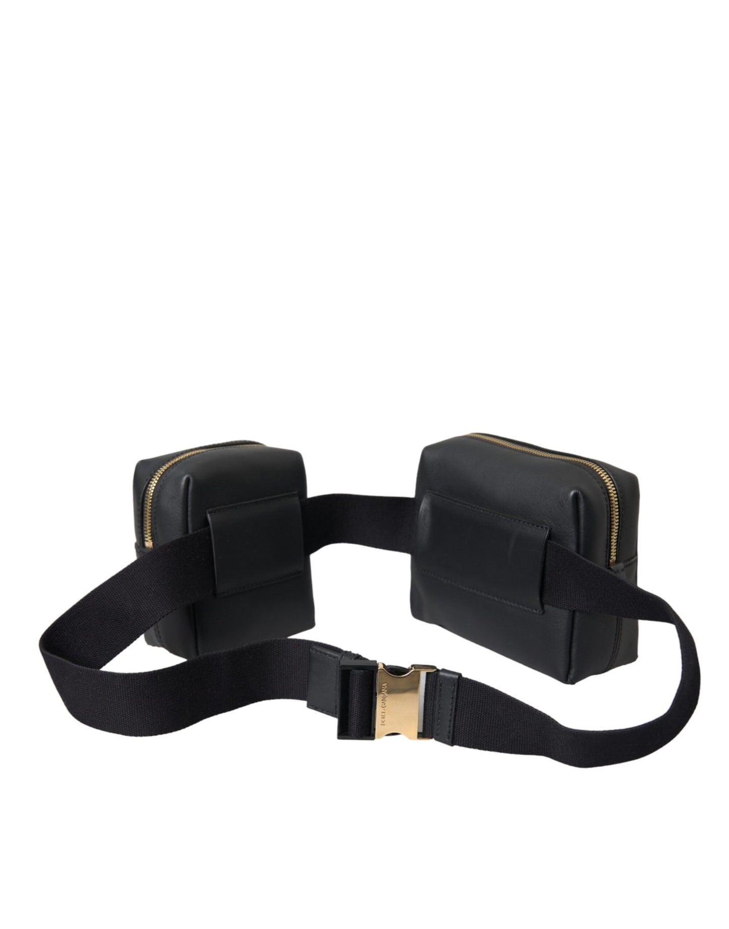 Dolce &amp; Gabbana Black calfskin belt bag with double belt and bum bag