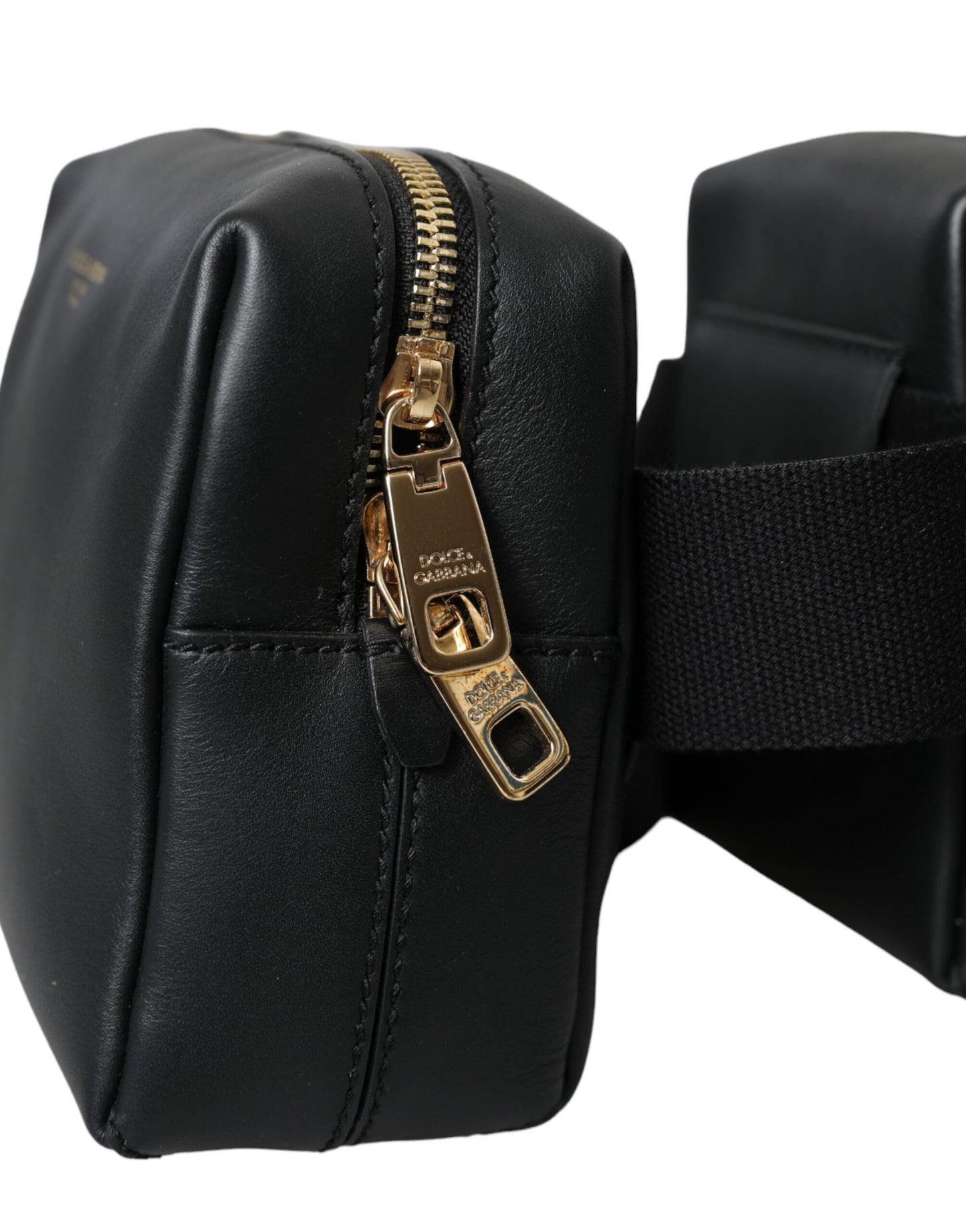 Dolce &amp; Gabbana Black calfskin belt bag with double belt and bum bag