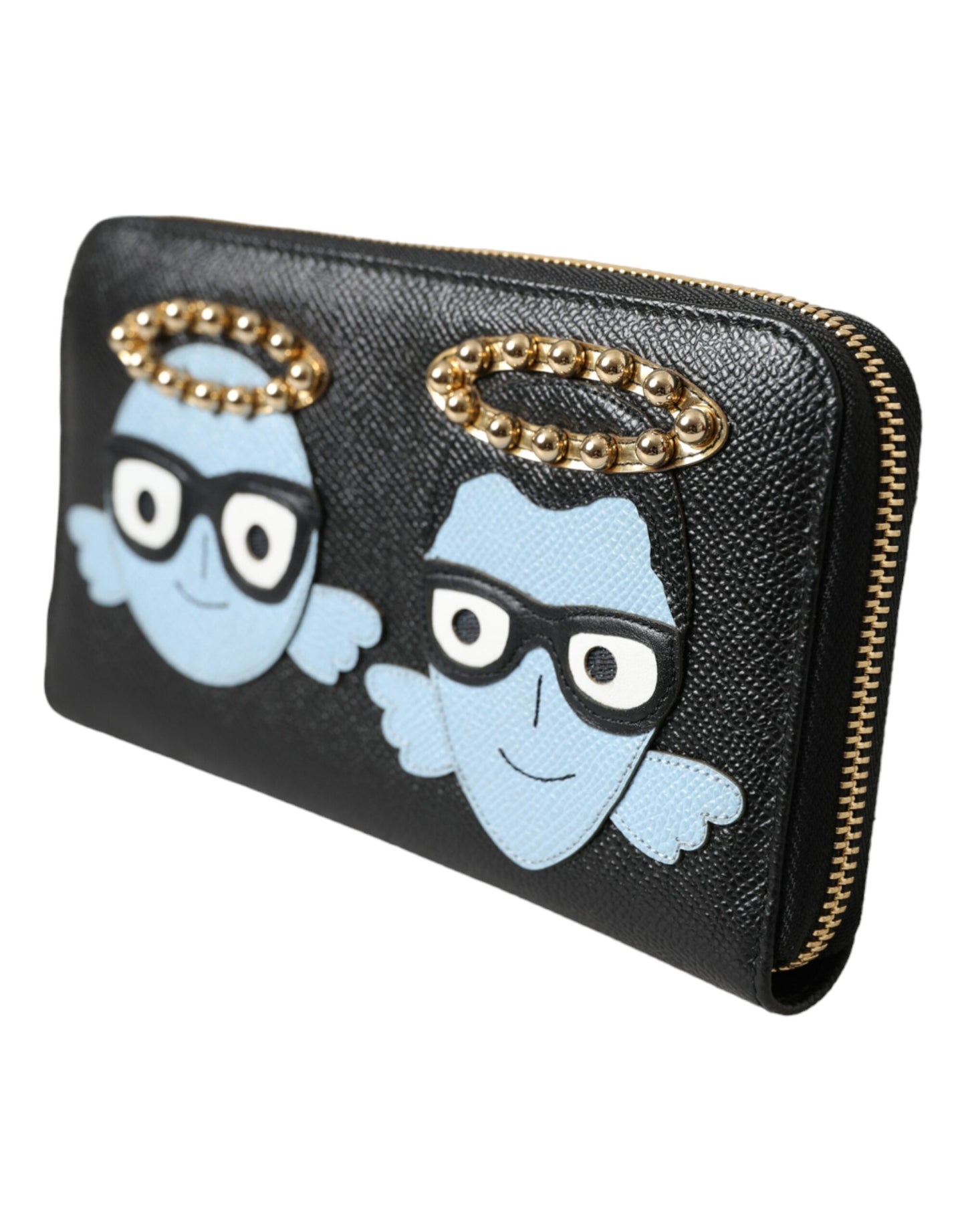 Dolce &amp; Gabbana Black Blue Leather #DGFAMILY Zipper Continental Men's Wallet