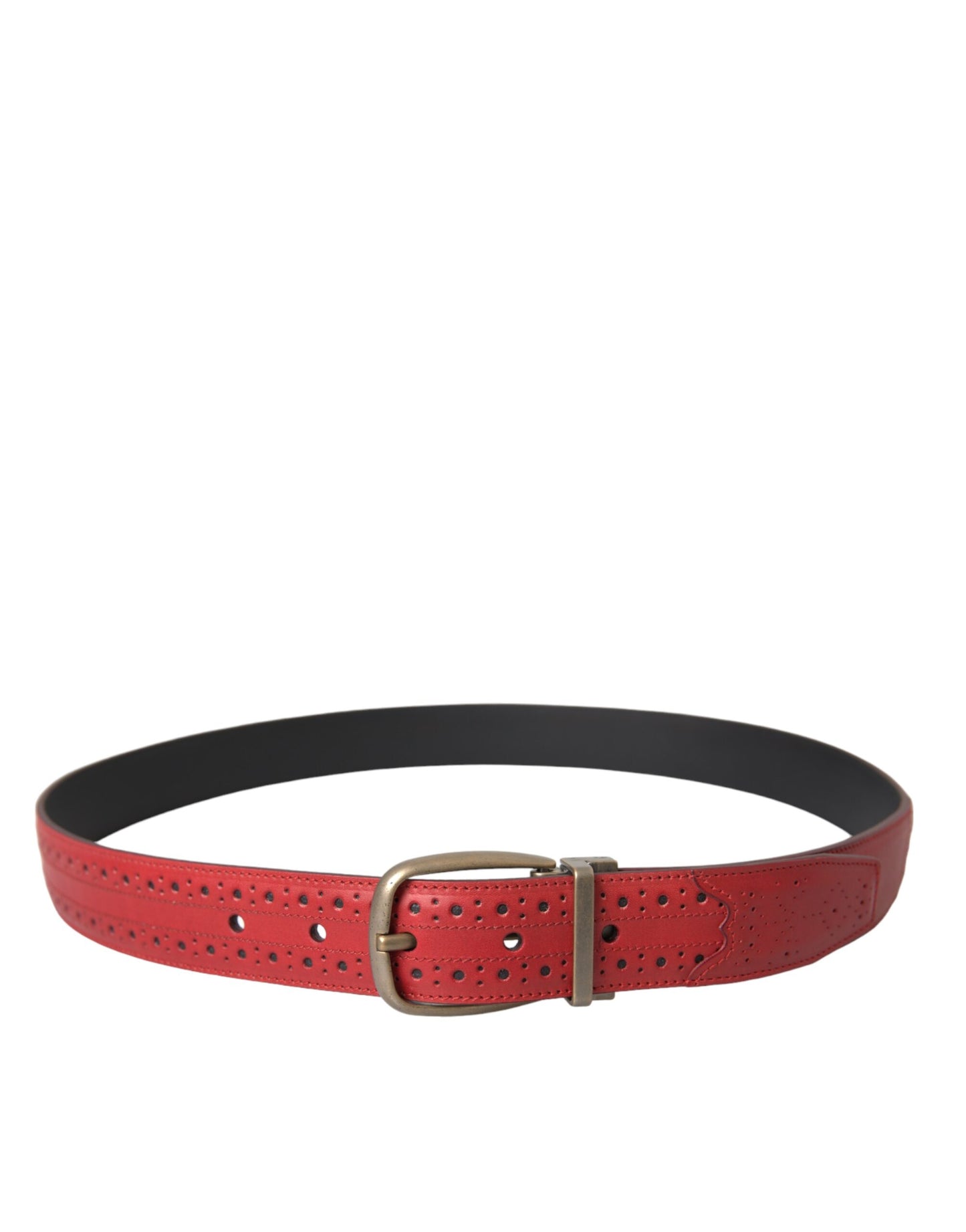 Dolce &amp; Gabbana Red Perforated Leather Metal Buckle Belt Men