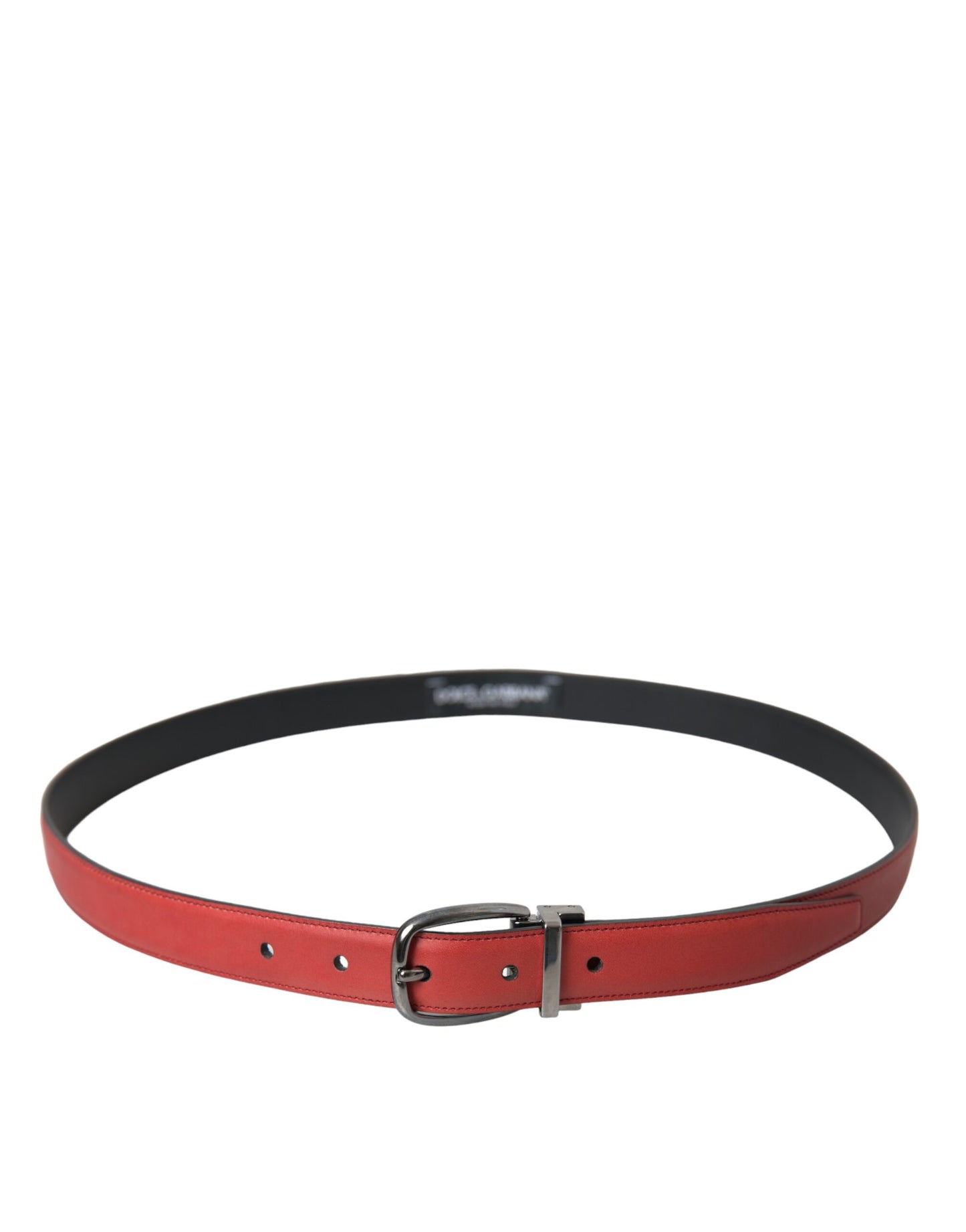 Dolce &amp; Gabbana Red Leather Silver Metal Buckle Belt Men