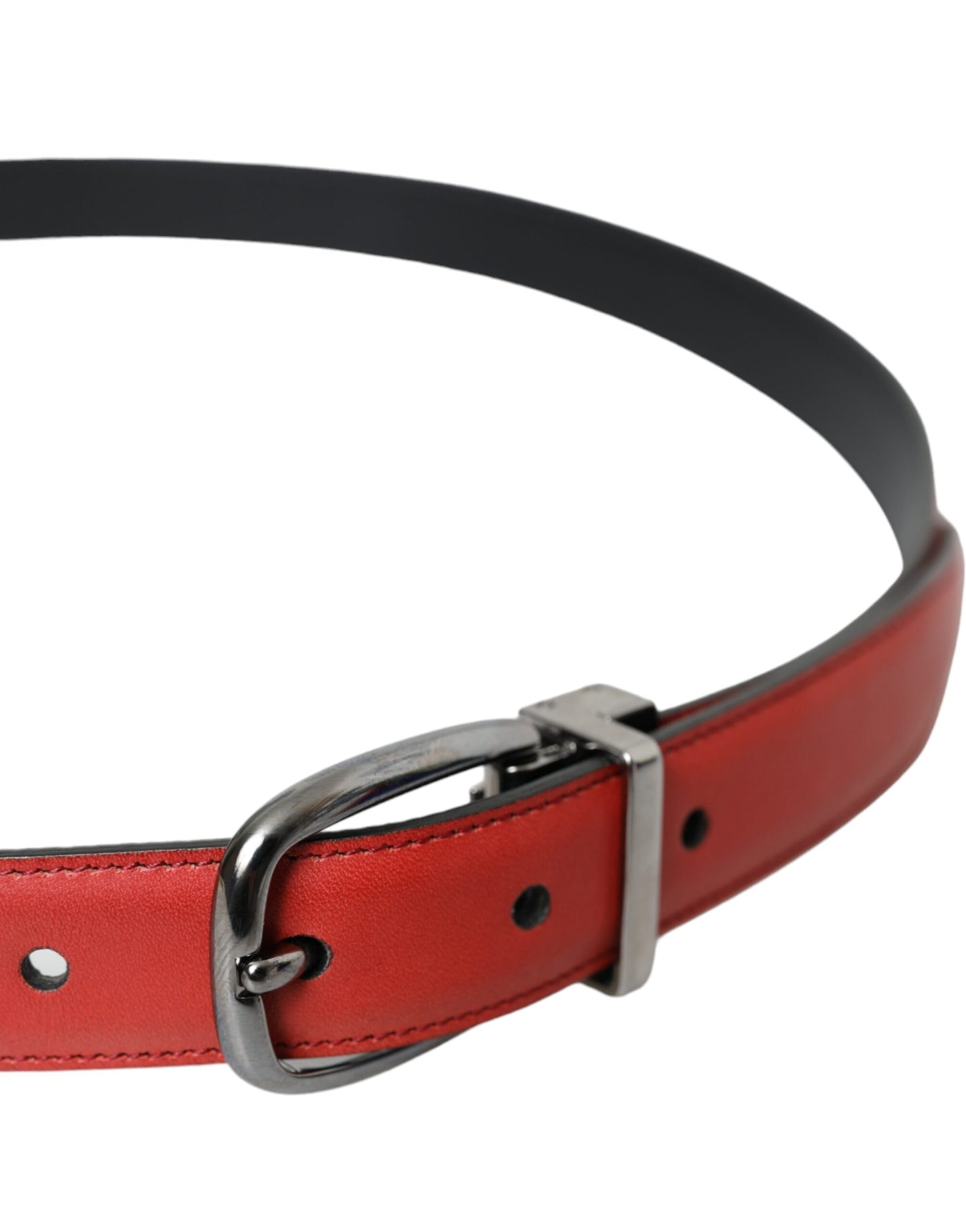 Dolce &amp; Gabbana Red Leather Silver Metal Buckle Belt Men