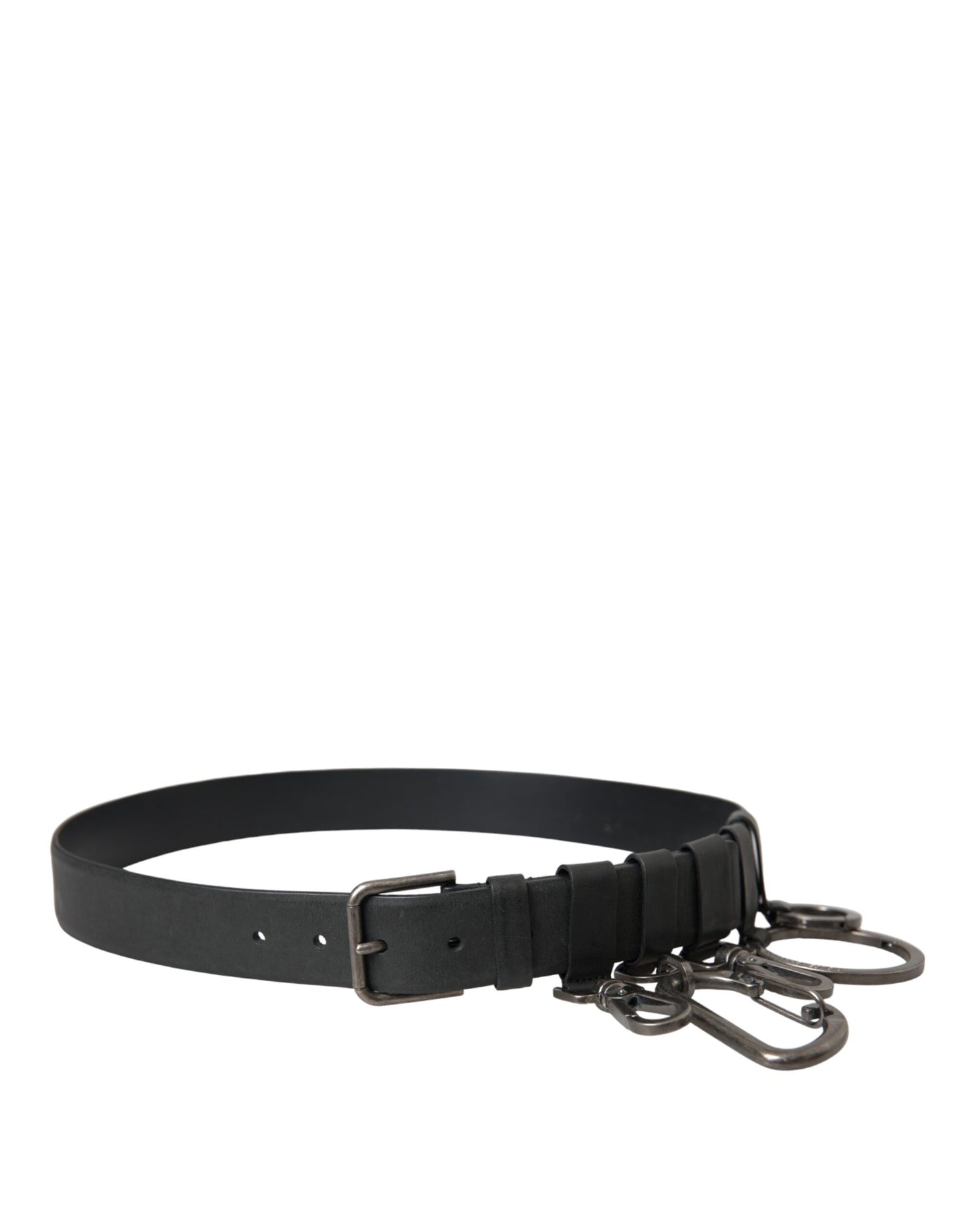 Dolce &amp; Gabbana Black Calfskin Silver Metal Buckle Belt