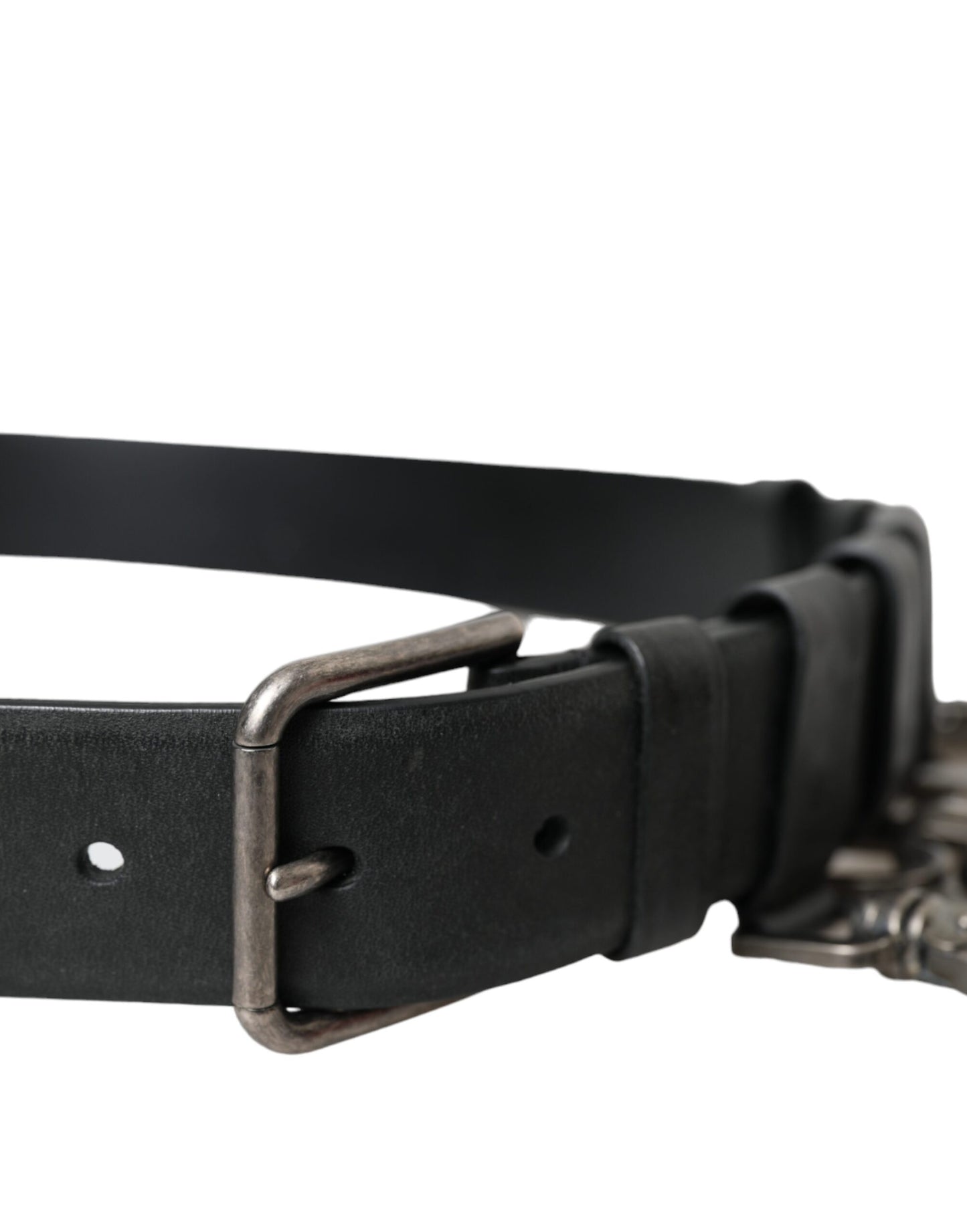 Dolce &amp; Gabbana Black Calfskin Silver Metal Buckle Belt