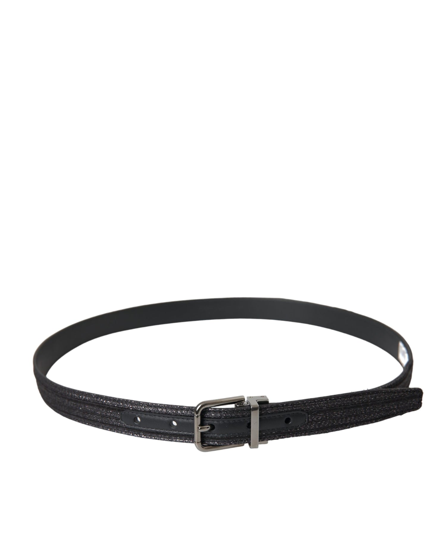 Dolce &amp; Gabbana Black Jacquard Stripe Belt with Silver Metal Buckle