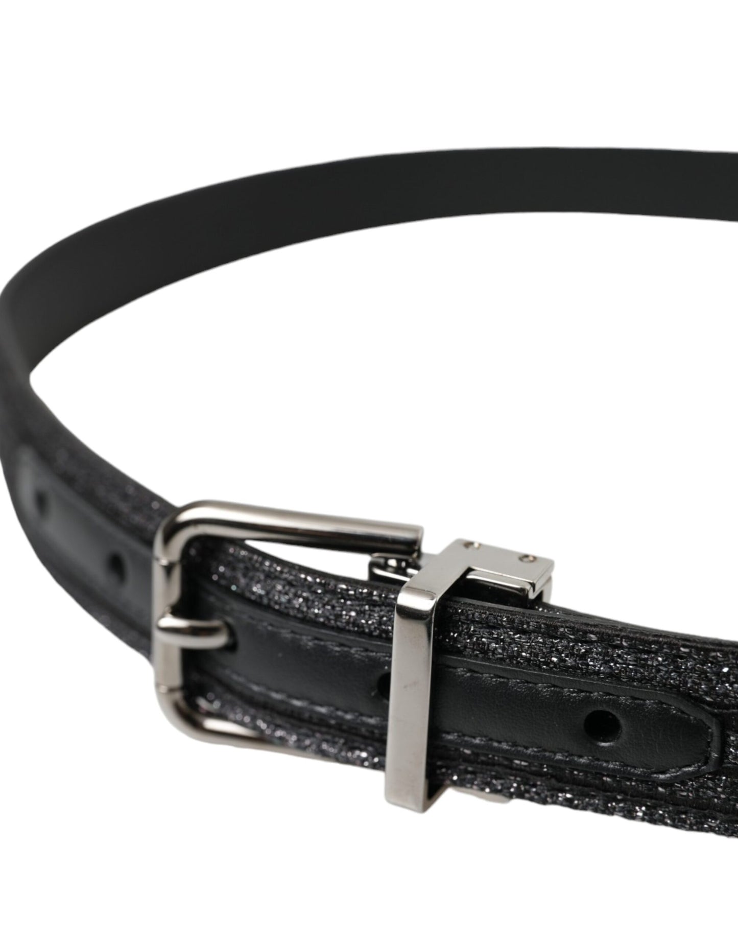 Dolce &amp; Gabbana Black Jacquard Stripe Belt with Silver Metal Buckle