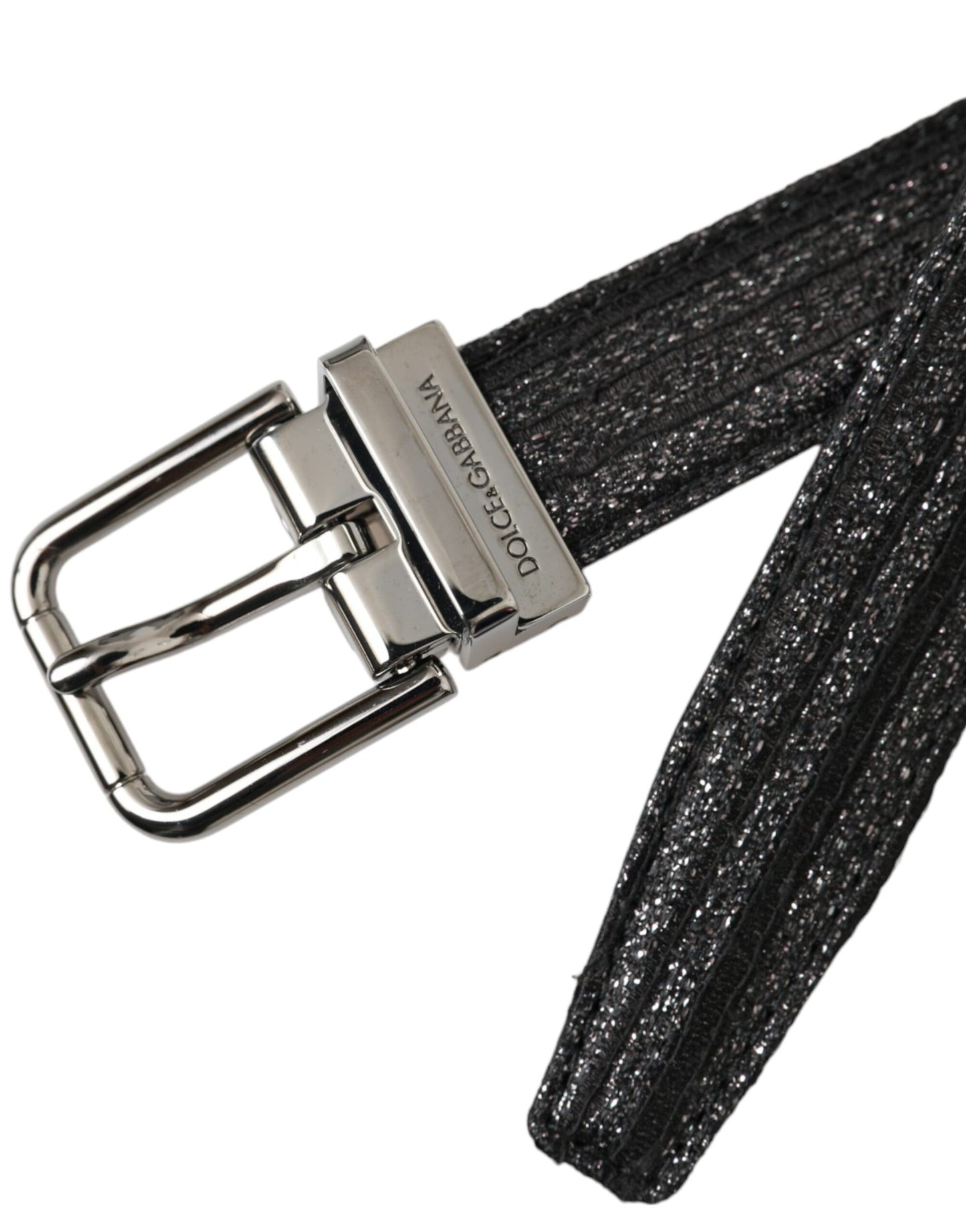 Dolce &amp; Gabbana Black Jacquard Stripe Belt with Silver Metal Buckle